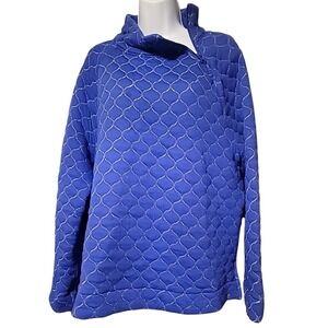 T By Talbots Womens Quilted Pullover Sweatshirt 1/4 Zip Blue Size‎ XL